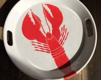 Free shipping until August 30th! Lobster ceramic handled serving tray.14"