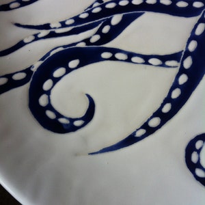 Navy blue octopus decor, round ceramic platter and dinner plate by Jessica Howard Ceramics image 5