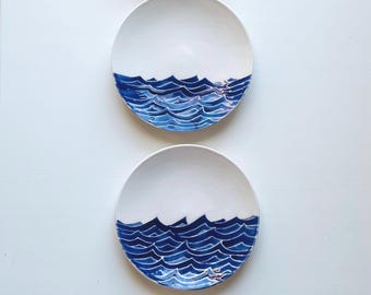 Coastal dessert plates, set of six ceramic ocean, sea, sound, water small hors devours plates