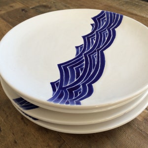 Dinnerware set of 4 ceramic dinner plates in blue ocean wave. 8 in diameter. Hand painted ceramic plates image 5