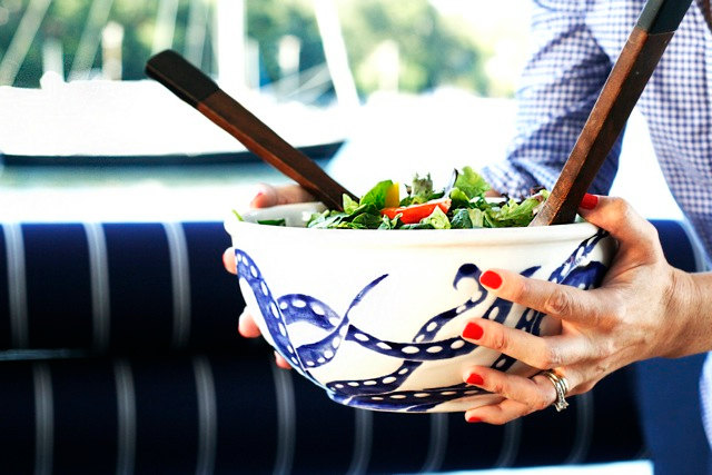 Grape Bleu de Service Poulpe, Extra Grand Cuvette en Céramique, Saladier, Bol Pâtes, Poterie Côtière