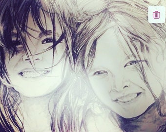 Custom portraits, graphite, pencil, children, siblings, families