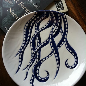 Navy blue octopus decor, round ceramic platter and dinner plate by Jessica Howard Ceramics image 2