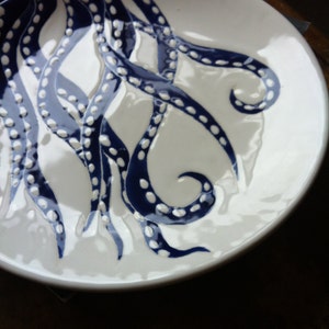 Navy blue octopus decor, round ceramic platter and dinner plate by Jessica Howard Ceramics image 3