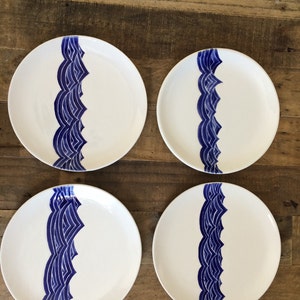 Dinnerware set of 4 ceramic dinner plates in blue ocean wave. 8 in diameter. Hand painted ceramic plates image 3