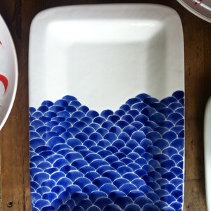 fish scale ceramic serving platter, navy, indigo, nautical, wedding, summer must haves