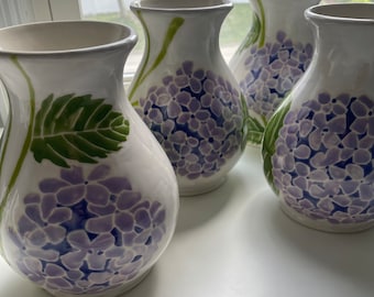 hydrangeas pottery, vase, home decor, blue, white and green