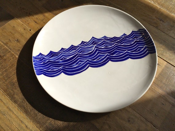 Blue Waves Beach Themed Pottery Ceramic Serving Platter - Etsy