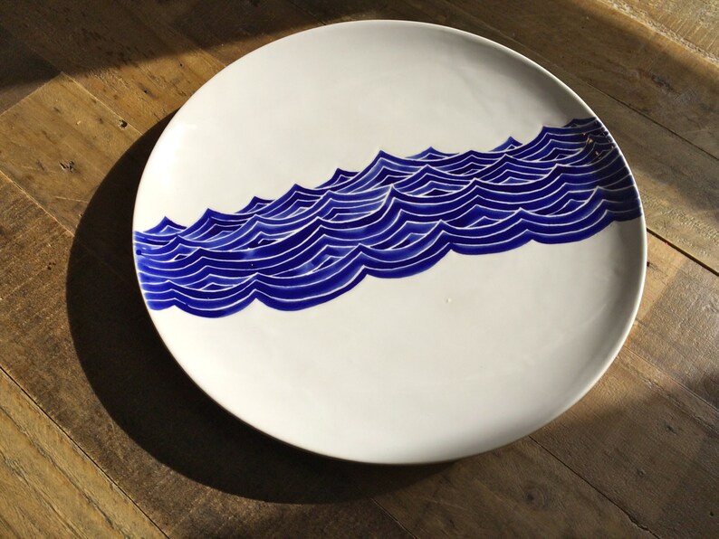 Blue Waves beach themed pottery ceramic serving platter Etsy