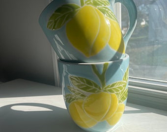 Etsy, Lemon mugs, lemon branch, 20 ounce, large mugs