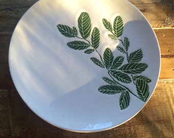 Green leaves ceramic  platter