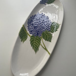Etsy, hydrangea pottery, serving ware, handpainted ceramic serving oval platter image 1