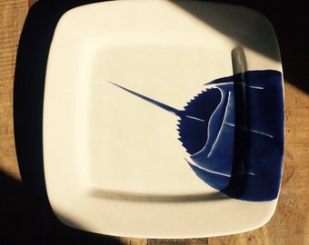 horseshoe crab, Blue horseshoe crab square ceramic serving platter