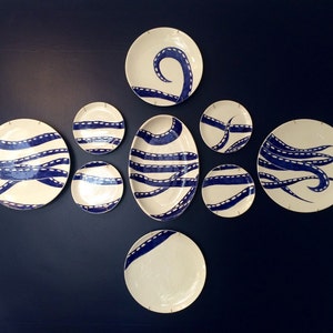 Free shipping Plates on a wall, octopus wall decor, wall hanging, nautical plates, ocean theme, handpainted pottery,mosaic plate wall