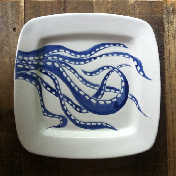 ORIGINAL Jessica Howard Ceramics Navy blue, indigo ink octopus legs ceramic serving plate, platter, tray, dinner plate