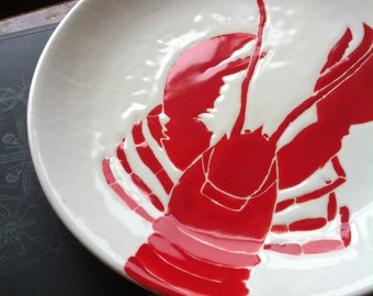 Lobster, Red ceramic lobster serving plate, platter by Jessica Howard Ceramics