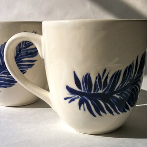 navy blue and white feather ceramic coffee, tea, mugs, cups by Jessica Howard image 5