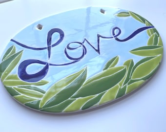 Love, ceramic wall hanging platter, personalized plate