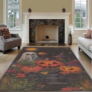 Tapis artistique scène fantôme d'Halloween, décoration d'Halloween fantôme, décoration citrouille orange, décoration intérieure effrayante, tapis de pendaison de crémaillère, cadeaux déco