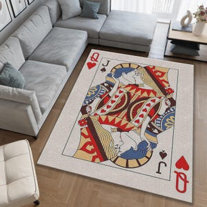 Alfombra de naipes, alfombra para sala de juegos, alfombra de cartas, alfombra de rey de corazones, alfombra de rey de cartas, alfombra de entrada, alfombra moderna, alfombra de chenilla, alfombra pequeña
