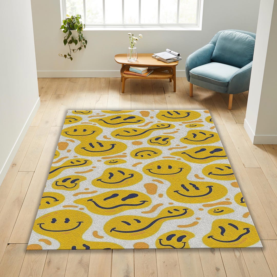 Happy Smiling Face Rug, Trippy Smile Rug, Tufted Rug, Handmade Rug ...