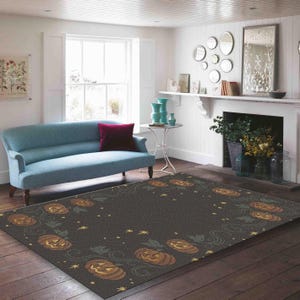 Halloween Rug, Pumpkin Rug, Horror Area Rug, Fall Home Decoration,Funny Rug, Autumn Decor Gift, Halloween Decor, Orange Pumpkin Decor