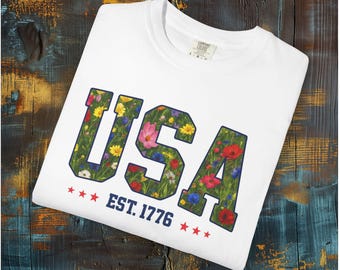Comfort Colors Patriotic Wildflower Tee: USA 4th of July Shirt