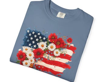 Wildflower American Flag T-Shirt: Patriotic Comfort Colors Tee