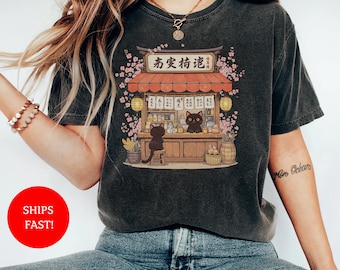 Cat Ramen T-Shirt: Kawaii Japan Design, Comfort Colors Tee