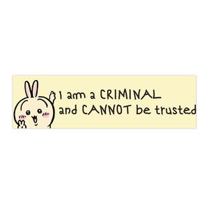 Usagi Chiikawa Funny Bunny Criminal Bumper Stickers, Cute Car Decor, Humorous Gifts for Anime Lovers, Stickers for Cars
