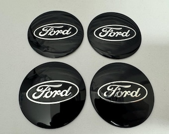 Ford Wheel Center Cap Stickers - Black Gloss Aluminum (Set of 4, 56mm/2.20 inch)