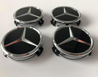 Set of 4 Pcs Wheel center hub caps for Mercedes Benz 75mm - 2.95 Inch Black Glossy
