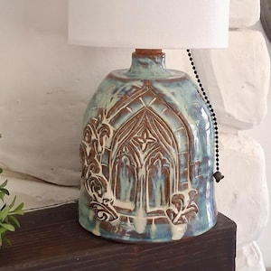 Handmade table Lamp, Ceramic Lamp, soft Blue Pottery Decor, Gothic Cottagecore Lighting, Artisan Lamp, Unique Home Decor, stoneware lamp