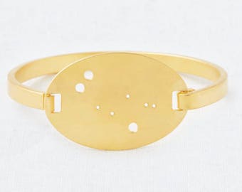 14k Gold Dipped Swing Top Gemini Zodiac Constellation Oval Bracelet