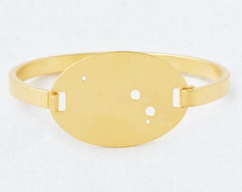 14k Gold Dipped Swing Top Aries Zodiac Constellation Oval Bracelet