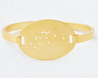 14k Gold Dipped Swing Top Aquarius Zodiac Constellation Oval Bracelet
