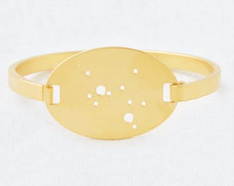 14k Gold Dipped Swing Top Sagittarius Zodiac Constellation Oval Bracelet