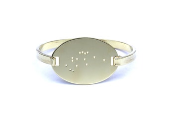 Brass Swing Top Aquarius Zodiac Constellation Oval Bracelet