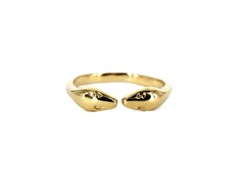 2 Headed Brass Snake Ring