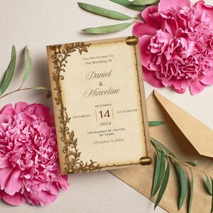 Invito vintage modificabile / Elegante biglietto di nozze stampabile / Modello digitale modificabile / Design romantico senza tempo / Download immediato