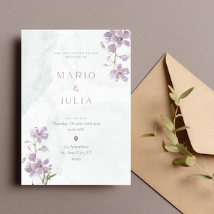 Convite de Casamento Elegante | Convite de Casamento para Imprimir | Download Digital | Modelo Clássico e Editável | Design de Cartão de Casamento Formal
