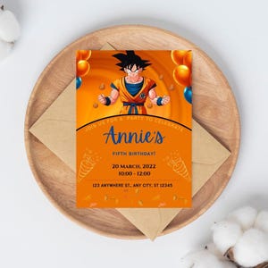 Faire-part d'anniversaire de Gokû | Invitation fête Dragon Ball Z | Modèle modifiable | Téléchargement instantané | Fête d'enfants Super Saiyan