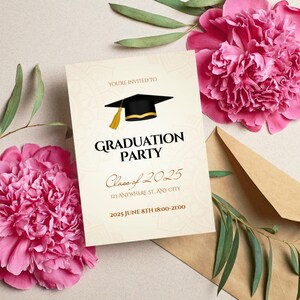 Convite para Festa de Formatura | Convite Digital Editável para Formatura | Cartão de Celebração de Formatura para Imprimir | Modelo Moderno | Download Instantâneo