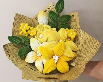 Pijpenrager bloemen. Handgemaakt bloemboeket van chenilledraad. Cadeau tienermeisje