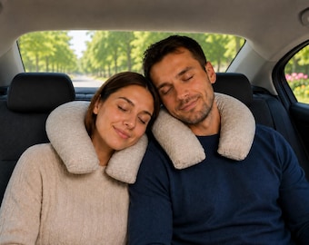 Linnen nekkussen voor op reis. Auto-interieuraccessoire. Zelfzorgcadeau