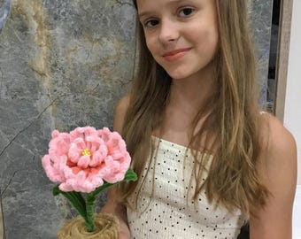 Pipe cleaner flower. Children's room decor. Вlush pink peony. Аunt niece gift