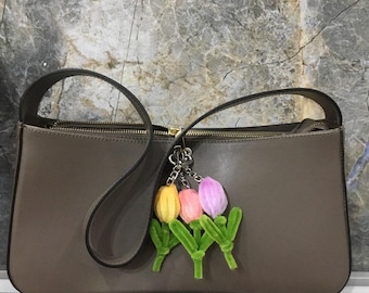 Set of 3 flower bag charm. Tulip Keychains. Soft Accessories for Bags. Teenager girl gift