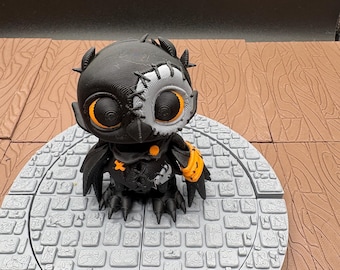 Figurine flexible de Crowly le corbeau en patchwork | Jouet oiseau gothique imprimé en 3D, compagnon de bureau effrayant articulé, joli cadeau de collection pour Halloween