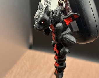 Baby Dragon Flexi Keychain | 3D Printed Articulated Mini Dragon Fidget Toy, Fantasy Backpack Charm, Cute Dragon Gift