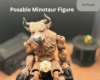 Articulated Minotaur Figure | Poseable 3D Printed Mythical Creature Statue, Fantasy Desk Companion & Collectible Gift